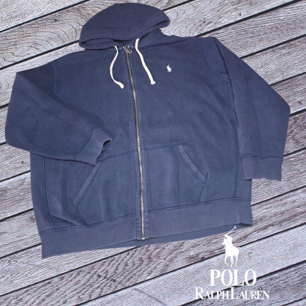 Polo Ralph Lauren Full Zip Hoodie Mens‎ Waffle Lined Fleece Navy Blue XXL